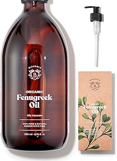 BIONOBLE Organic Fenugreek Oil 200ml - Fenugreek Oily Macerate made with Sunflower Oil - 100% Pure and Natural - Body, Chest, Buttocks, Hair - Glass Bottle + Pump