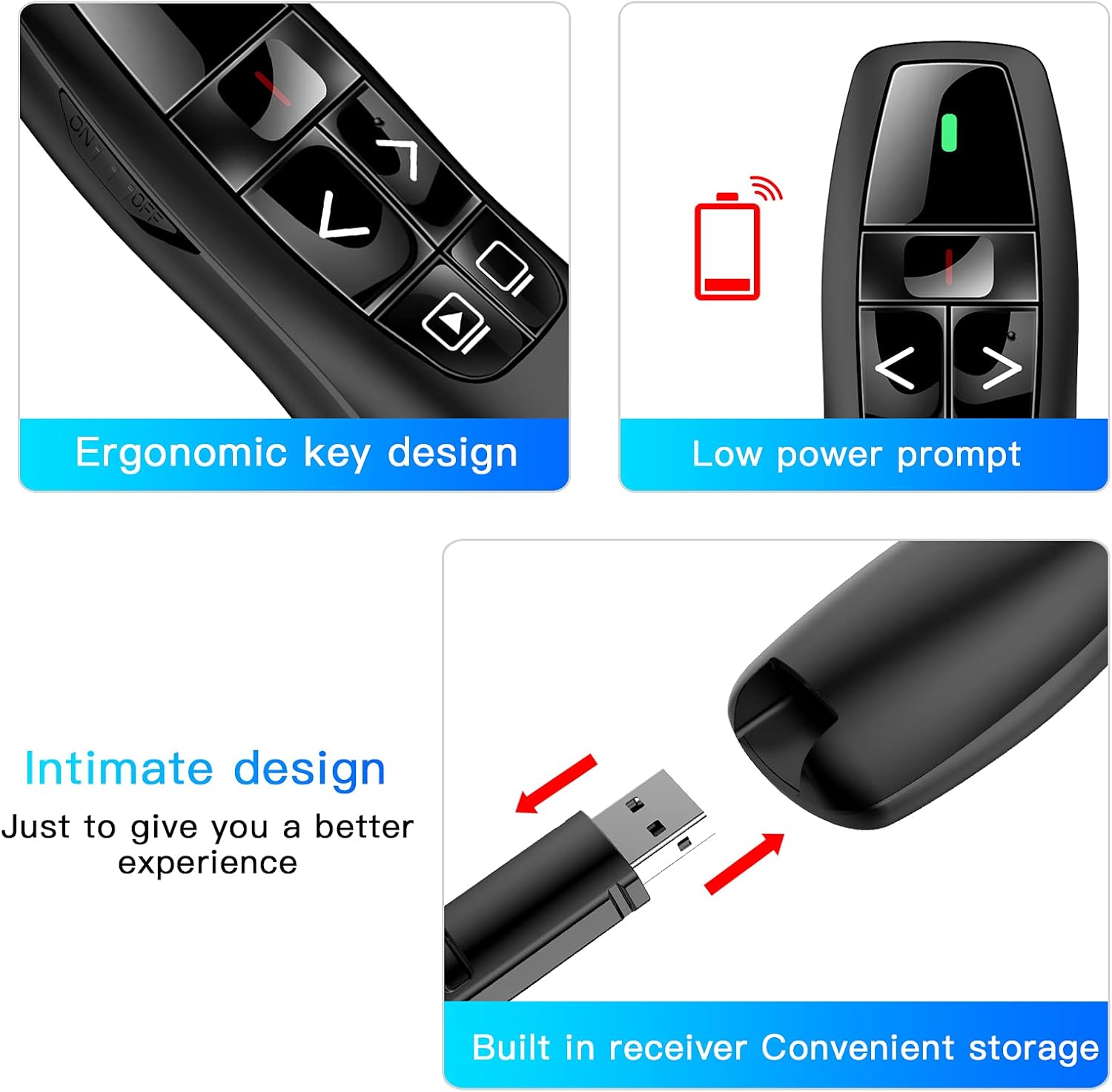 Qui Presentation Clicker Pointer, 328FT Wireless Presenter Remote PPT PowerPoint Clicker, 2.4GHz Presentation Pointer Slide Advancer for Mac, Laptop,-3