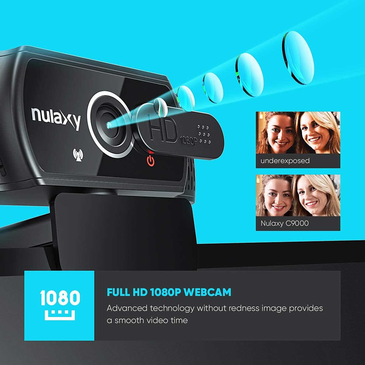 NULAXY HD 1080p Webcam with Microphone, Streaming Webcam with Privacy Cover for Laptop PC Desktop, HD Light Correction, USB Web Camera for Video Calling, Skype, Zoom, FaceTime, Smart TV-1