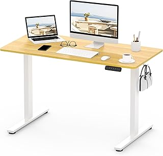 FLEXISPOT Electric Height Adjustable Standing Desk 120 * 60cm Sit Stand Desk Adjustable Desk Stand Up Desk with Cable Tray Backpack Hook Memory Smart Pannel EF1 SERIES(White Frame+Maple Desktop)