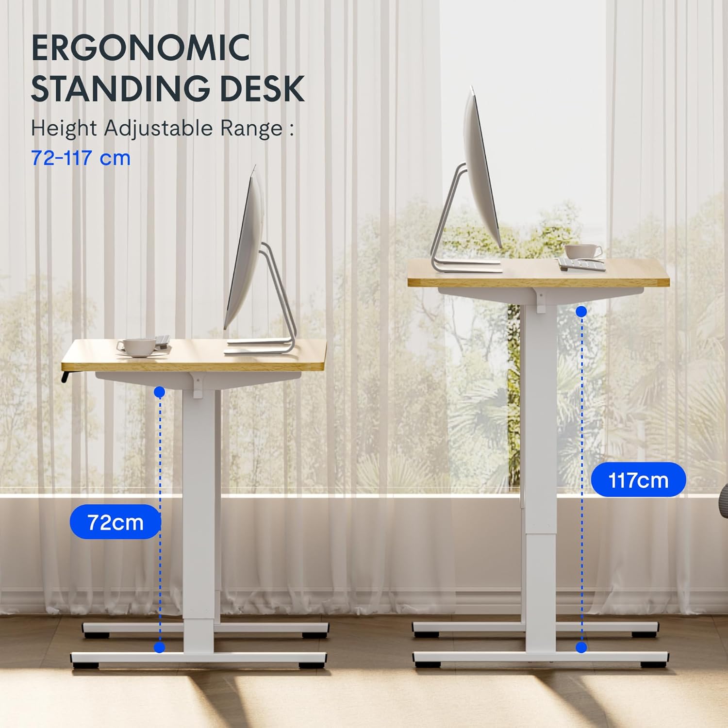 FLEXISPOT Electric Height Adjustable Standing Desk 120 * 60cm Sit Stand Desk Adjustable Desk Stand Up Desk with Cable Tray Backpack Hook Memory Smart Pannel EF1 SERIES(White Frame+Maple Desktop)-3