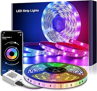 Mexllex LED Strip Lights 5m, RGB Color Changing Led Strip 5m with Remote Control, Music Sync Led Lights for Bedroom Kids Room Ceiling Kitchen Party