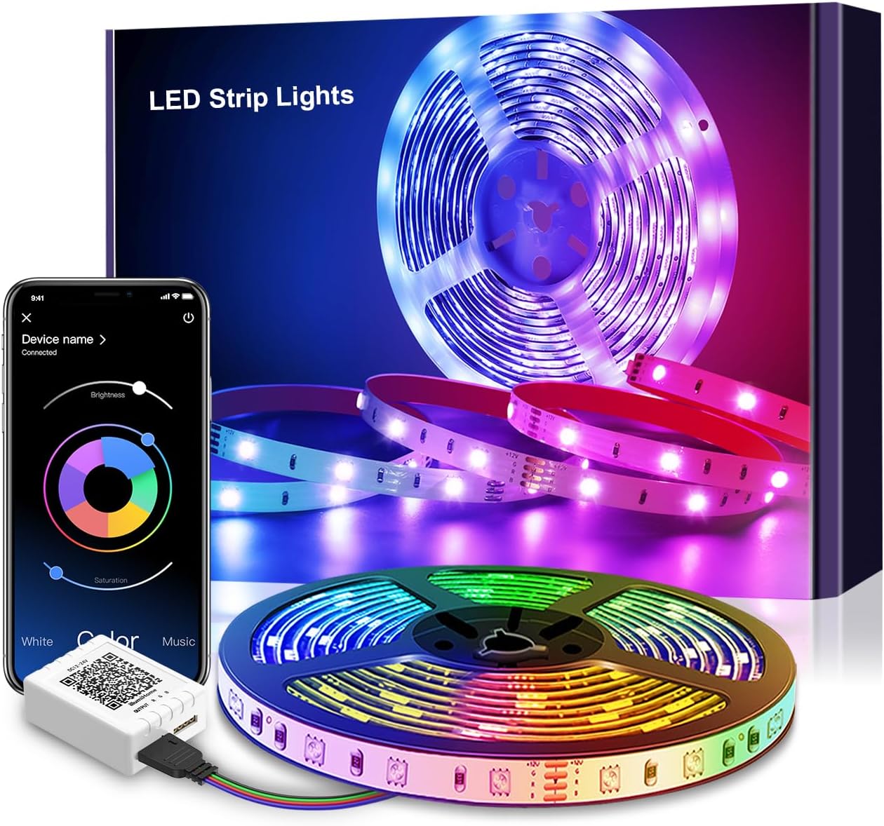 Mexllex LED Strip Lights 5m, RGB Color Changing Led Strip 5m with Remote Control, Music Sync Led Lights for Bedroom Kids Room Ceiling Kitchen Party-0