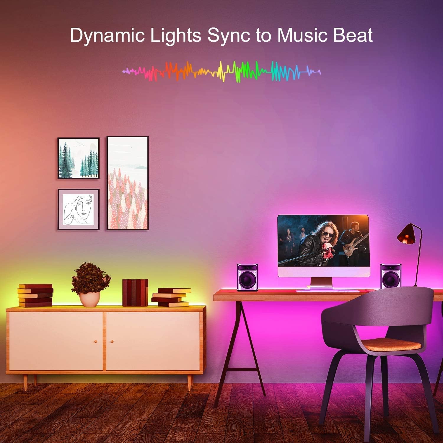 Mexllex LED Strip Lights 5m, RGB Color Changing Led Strip 5m with Remote Control, Music Sync Led Lights for Bedroom Kids Room Ceiling Kitchen Party-5