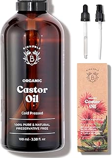 Bionoble Organic Castor Oil 100ml - 100% Pure, Natural, Cold Pressed - Lashes, Eyebrows, Body, Hair, Beard, Nails - Vegan, Cruelty Free - Glass Bottle + Pipette + Pump