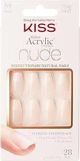 KISS Salon Acrylic French Nude Collection, Leilani, Medium Length Nude Fake Nails, Includes 28 False Nails, Nail Glue, Nail File, and Manicure Stick