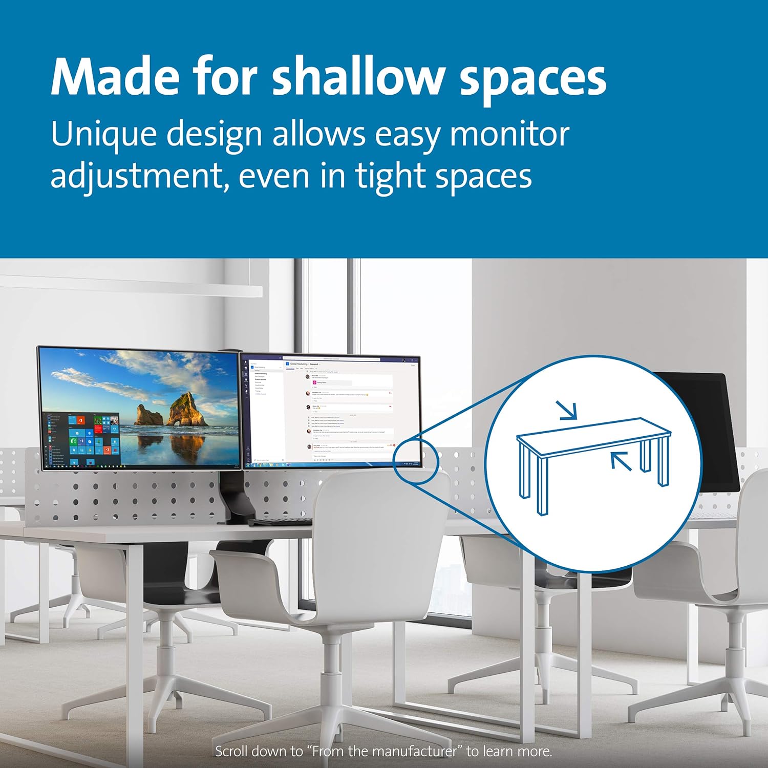 Kensington Monitor Arm with Vesa Mount - Space-Saving Small Monitor Arm for Two Screens with Height Adjustable Settings, Dual Monitor Arm for Home Office, Black (K55513WW)-1