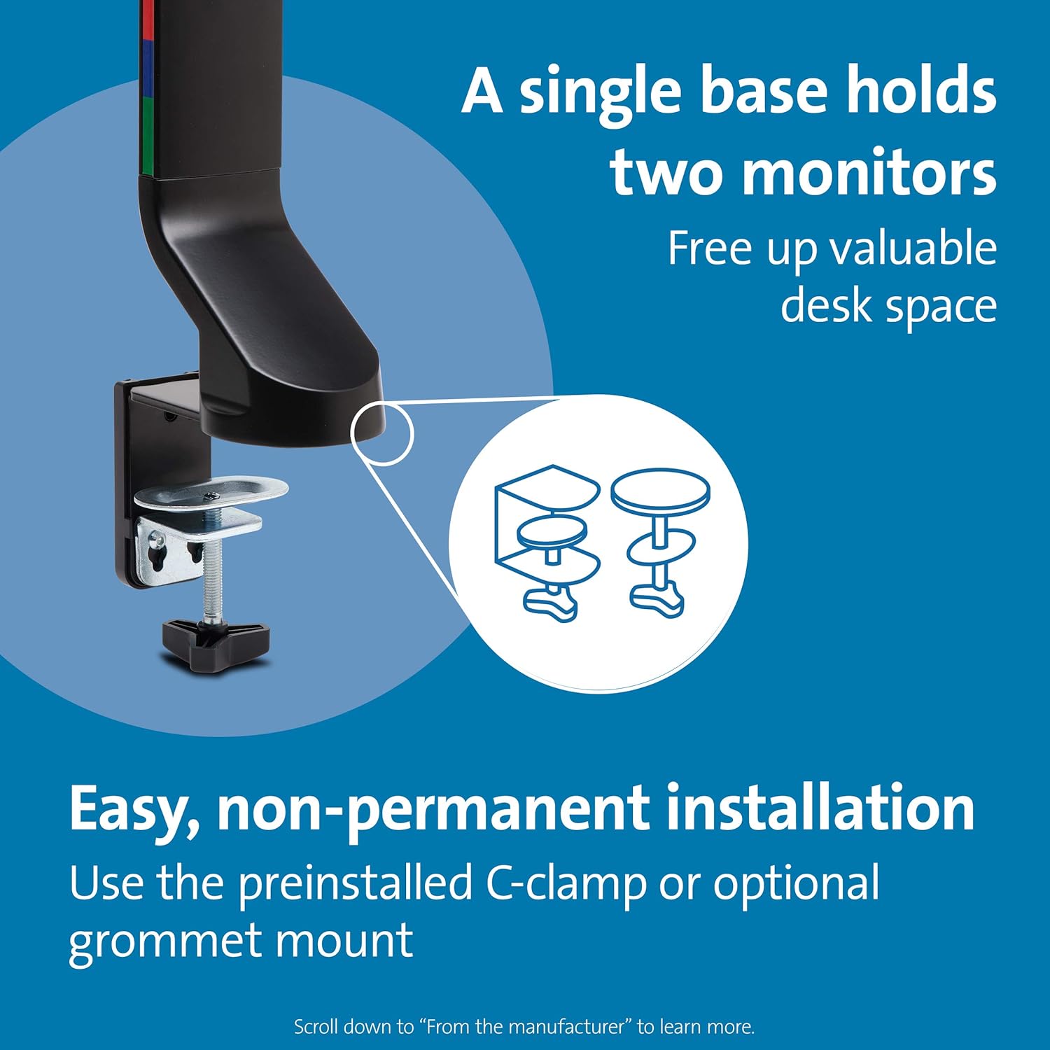 Kensington Monitor Arm with Vesa Mount - Space-Saving Small Monitor Arm for Two Screens with Height Adjustable Settings, Dual Monitor Arm for Home Office, Black (K55513WW)-4