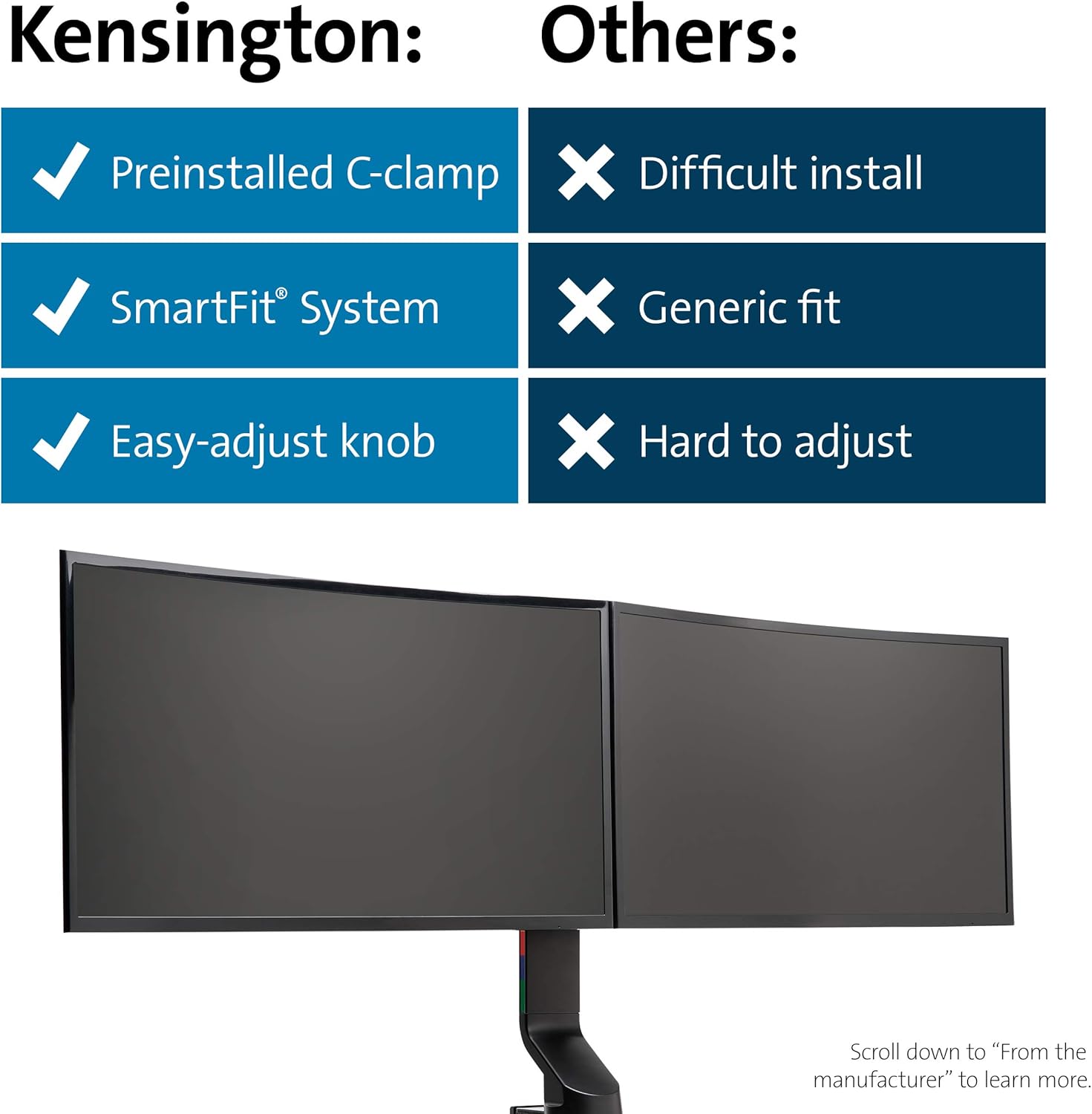 Kensington Monitor Arm with Vesa Mount - Space-Saving Small Monitor Arm for Two Screens with Height Adjustable Settings, Dual Monitor Arm for Home Office, Black (K55513WW)-7