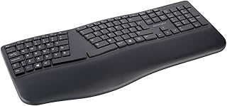 Kensington Pro Fit Ergo Wireless Keyboard, QWERTY keyboard layout, Dual 2.4 GHz and Bluetooth 4.2 technology, Compatible with Chrome OS, macOS and Windows, K75401UK,Black