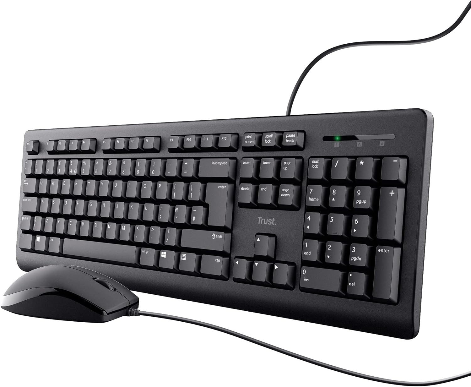 Trust Taro Wired Keyboard and Mouse Set - Qwerty UK Layout, Full-Size Keyboard, Spill-Resistant, 1.8 m Cable, USB Plug and Play, Quiet Combo for PC and Laptop - Black-0