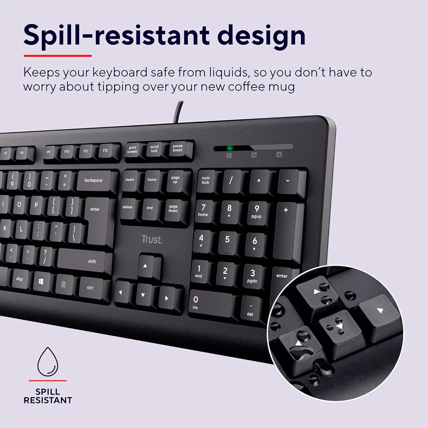 Trust Taro Wired Keyboard and Mouse Set - Qwerty UK Layout, Full-Size Keyboard, Spill-Resistant, 1.8 m Cable, USB Plug and Play, Quiet Combo for PC and Laptop - Black-3