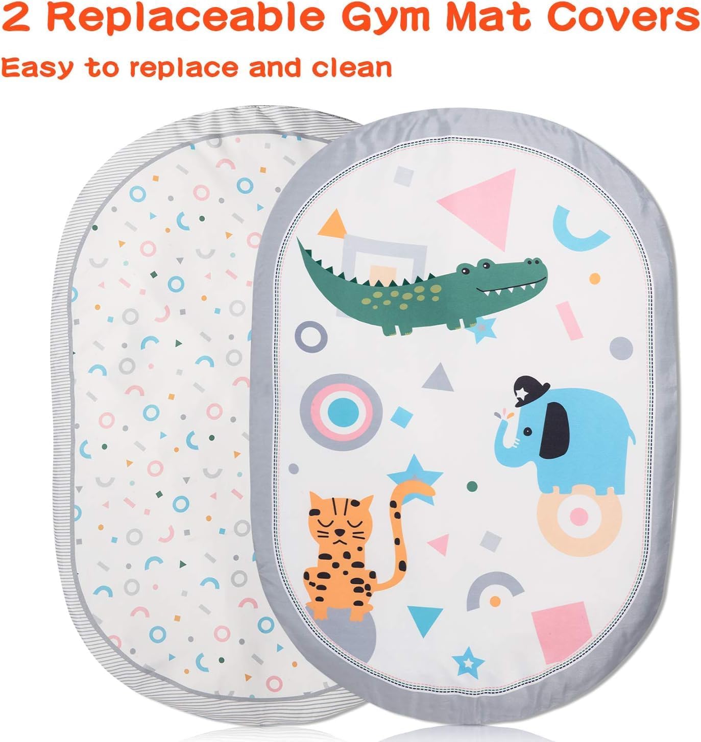 Lupantte 7 in 1 Baby Play Mat, Baby Activity Gym with 2 Detachable Washable Mat for Infant,Tummy Time Mat with 6 Toys for Early Education Develop Motor&Cognition, Thicker Non-Slip, Gift-1