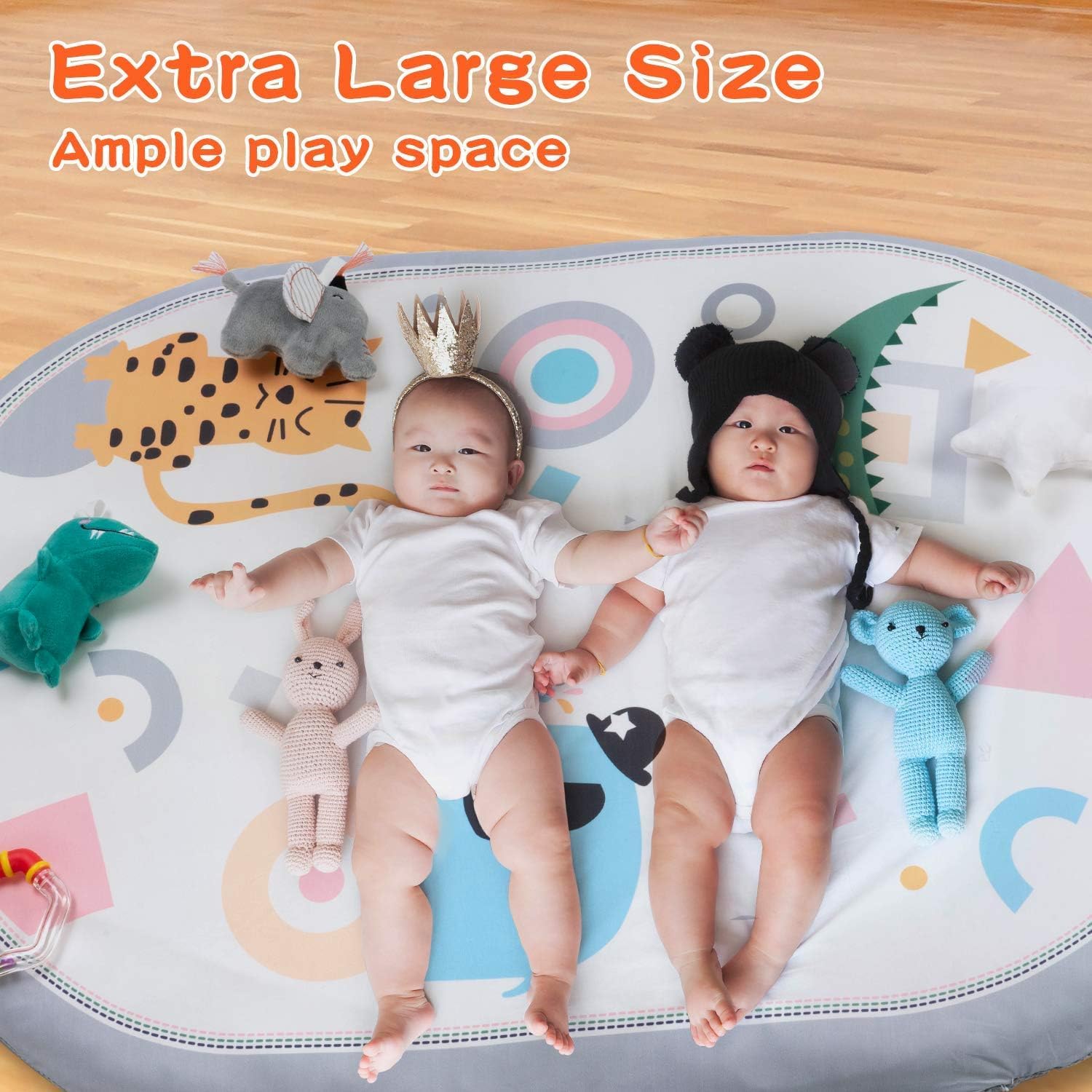 Lupantte 7 in 1 Baby Play Mat, Baby Activity Gym with 2 Detachable Washable Mat for Infant,Tummy Time Mat with 6 Toys for Early Education Develop Motor&Cognition, Thicker Non-Slip, Gift-3