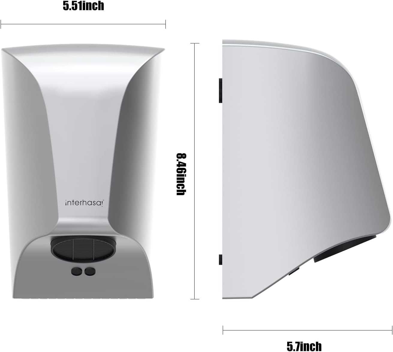 interhasa! Automatic Hand Dryer Wall-mounted Mini High Speed Dryer with 600W Energy Efficient for Household Hotel Commercial (Sliver)-5