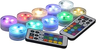 KITOSUN 10 Waterproof Coloured LED Light Candles. RGB+W. 2 remotes. Ideal for Water Features, Fish Tanks, Hot tubs, Table Decoration, Wedding Party Centrepieces, Ponds, Nightlights