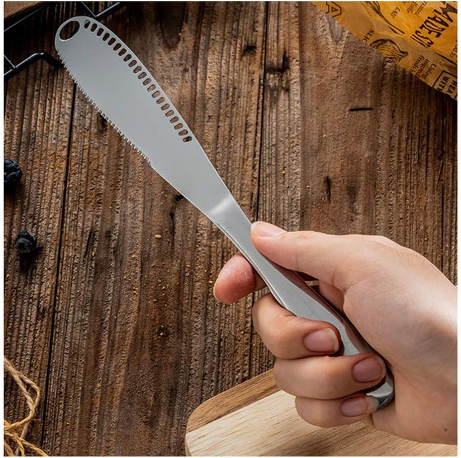 HAHAYOO The Better Butter Spreader Knife, Butter Knife Spreaders, Stainless Steel Butter Knives Curler, Butter Knifes for Cold Butter Slicer with Holes, Butter Grater, 3 in 1 Kitchen Gadgets Serrated-5