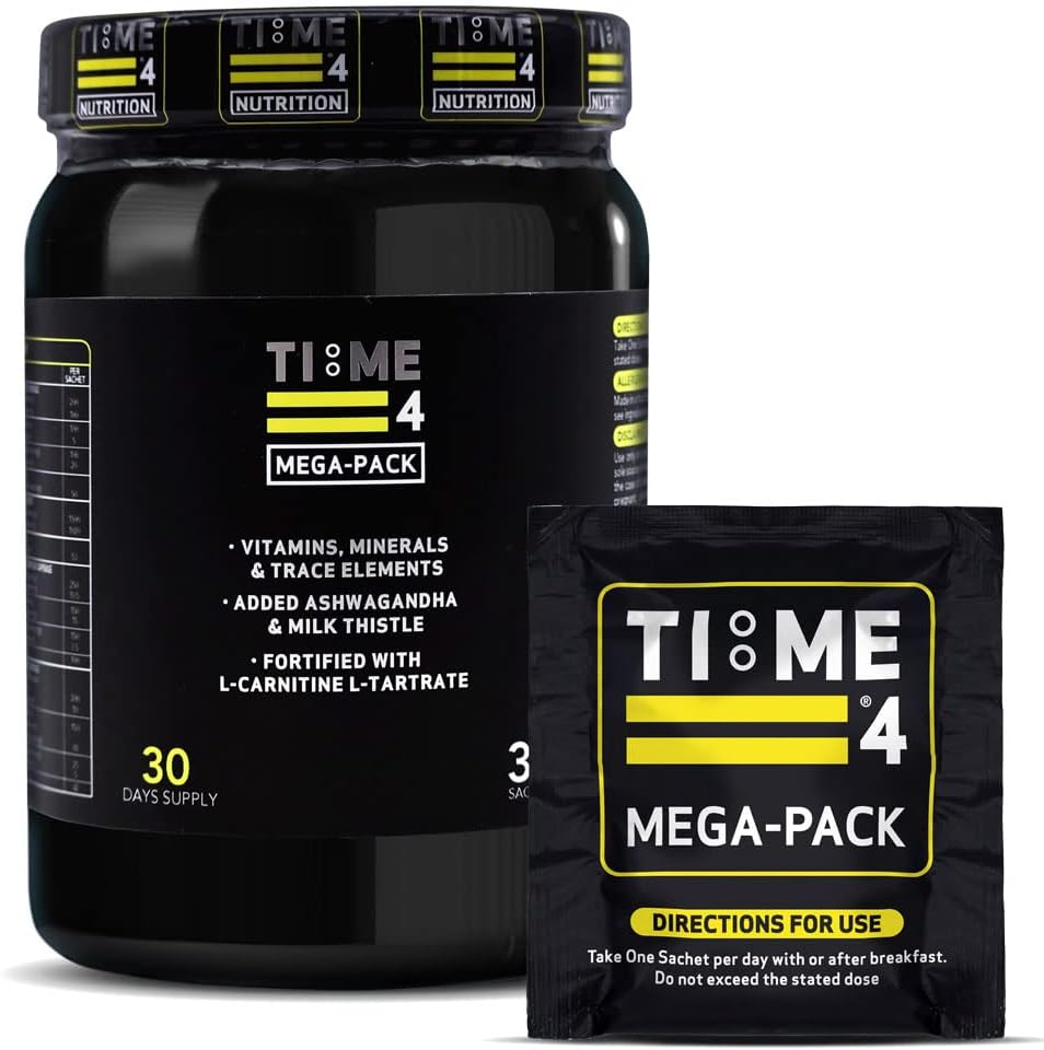 Time 4 Mega - Pack 30 Day Supply - Ultra High Strength Vitamins, Minerals, Trace Elements, Herbal Extracts, Omega 3 Fatty Acids, L-Carnitine, CoQ10, Liver Support Liver Health & Nootropic Complex-0