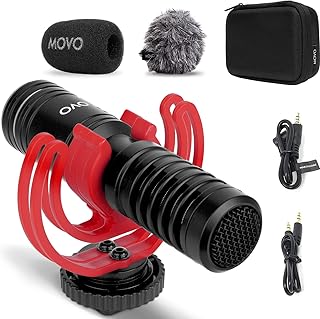 Movo VXR10-PRO External Video Microphone for Camera with Rycote Lyre Shock Mount - Compact Shotgun Mic and Accessories Compatible with Smartphones and DSLR Cameras - Battery-Free DSLR Microphone