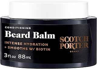 Scotch Porter Conditioning Beard Balm for Men | Hydrates, Smooths, Adds Shine & Tames Flyaway Hair | Formulated with Non-Toxic Ingredients, Free of Parabens, Sulfates & Silicones | Vegan | 3oz Jar