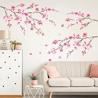 DECOWALL DS12-2003P1903 Watercolor Cherry Blossoms Kids Wall Stickers Decals Peel and Stick Removable for Nursery Bedroom Living Room Art murals Decorations