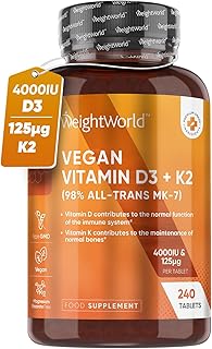 Vitamin D3 K2 Tablets - Vitamin D3 4000IU & 125μg Vitamin K2 (MK 7) - 240 Vitamin D Tablets -8 Months Supply - High Strength D3 and K2 Vitamin Tablets for Bones, Muscle Function & Immune System (EFSA)