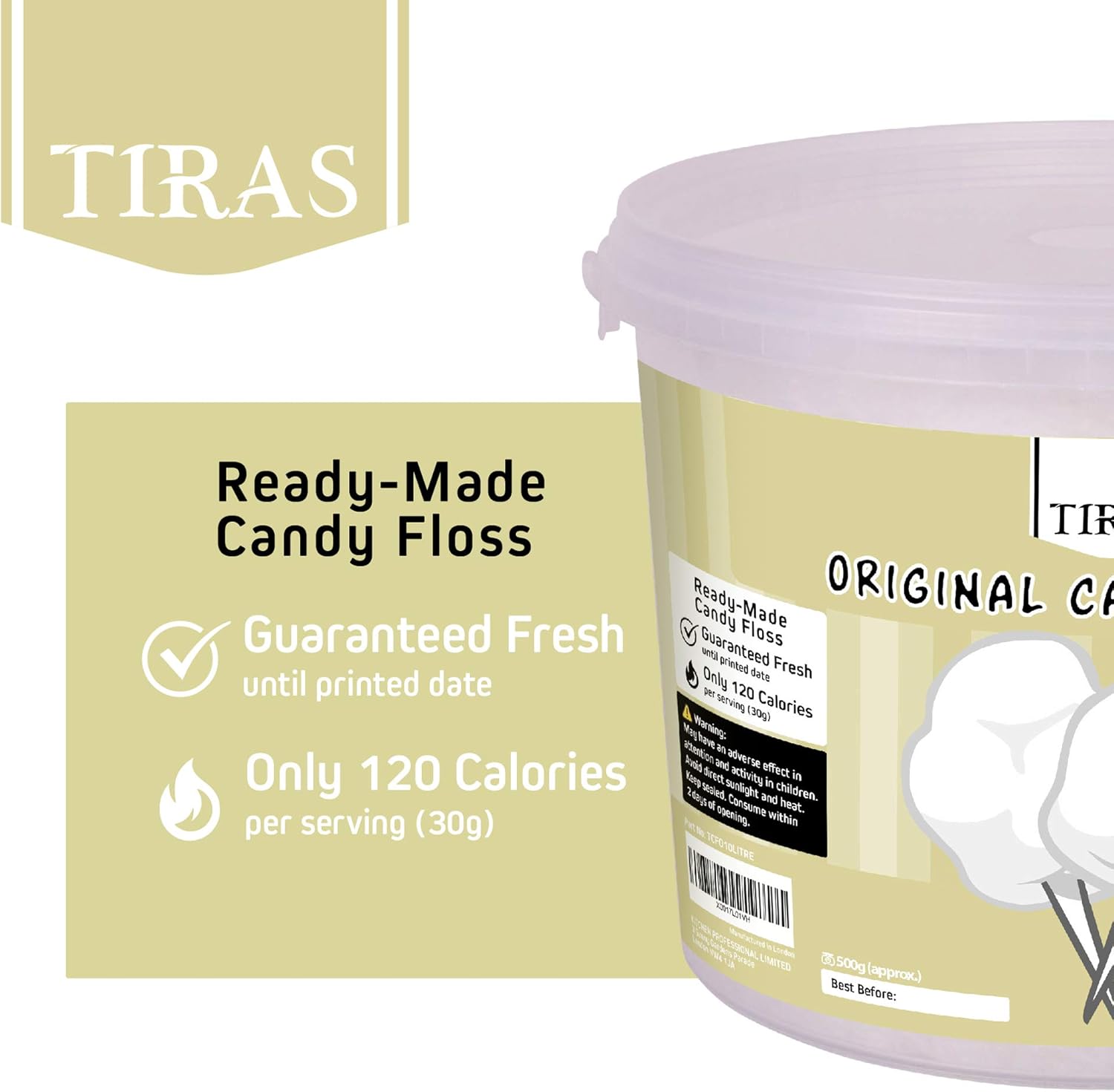 White Candy Floss - Prepared Fluffy Cotton Candy, Perfect for Parties and Events - Large Candy Floss Tub (500g)-1