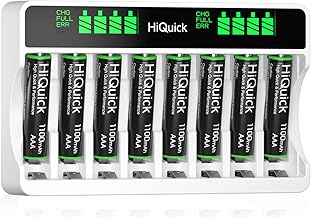 HiQuick 8-slot AA AAA LCD Battery Charger, 5V 2A Fast Charging Function, Type C and Micro USB Input, with 8 x 1100mAh AAA NI-MH Rechargeable Batteries, Battery and Charger Set