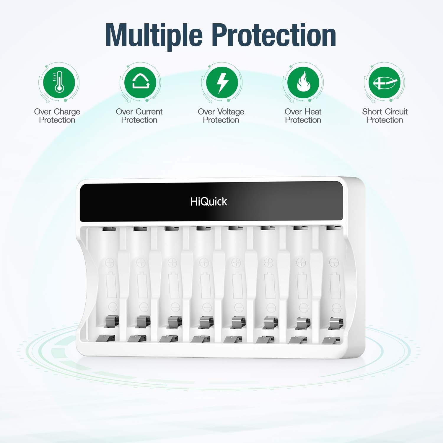 HiQuick 8-slot AA AAA LCD Battery Charger, 5V 2A Fast Charging Function, Type C and Micro USB Input, with 8 x 1100mAh AAA NI-MH Rechargeable Batteries, Battery and Charger Set-1