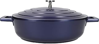 MasterClass Shallow Casserole Dish with Lid 4 Litre/28 cm, Lightweight Cast Aluminium, Induction Hob and Oven Safe, Blue