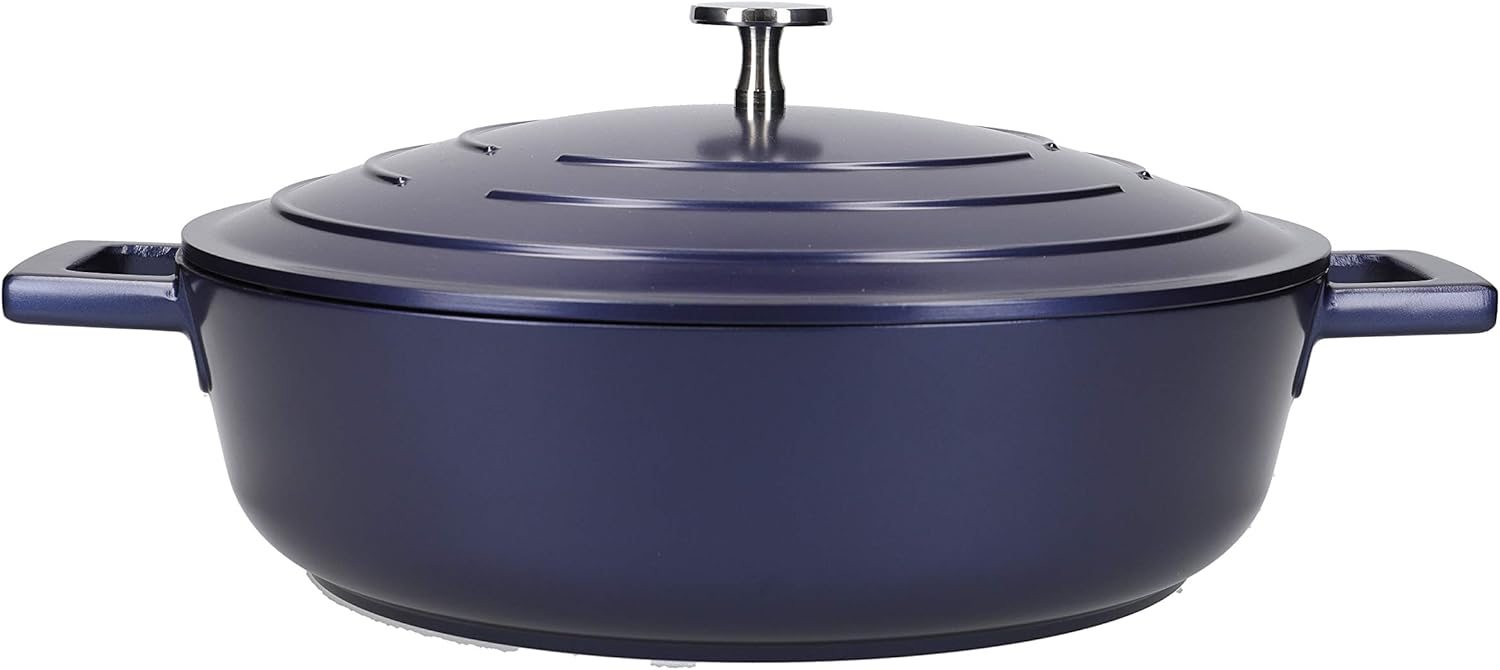 MasterClass Shallow Casserole Dish with Lid 4 Litre/28 cm, Lightweight Cast Aluminium, Induction Hob and Oven Safe, Blue-0