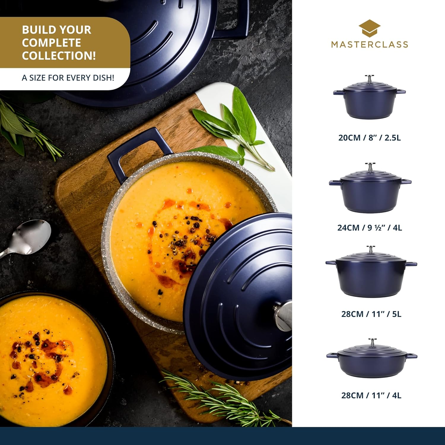 MasterClass Shallow Casserole Dish with Lid 4 Litre/28 cm, Lightweight Cast Aluminium, Induction Hob and Oven Safe, Blue-7