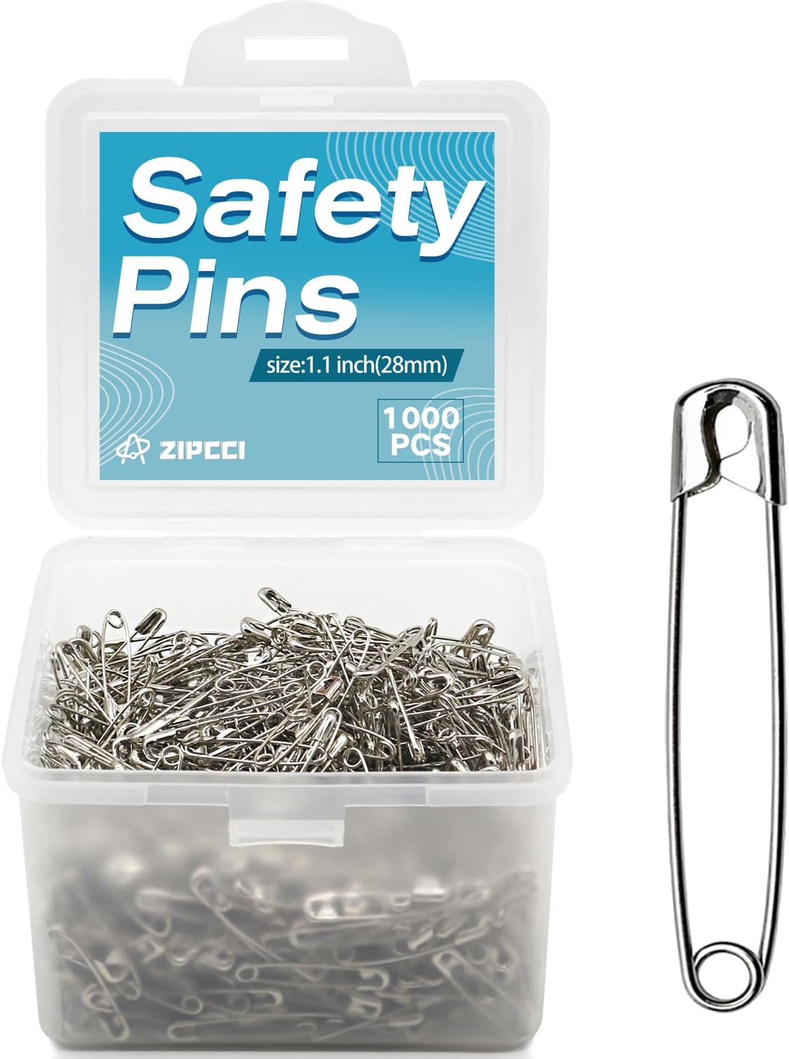 ZIPCCI 1000 Pcs 1.1 inch Safety Pins,Small Safety Pins, Mini Safety Pins Small, Nickel Plated-0