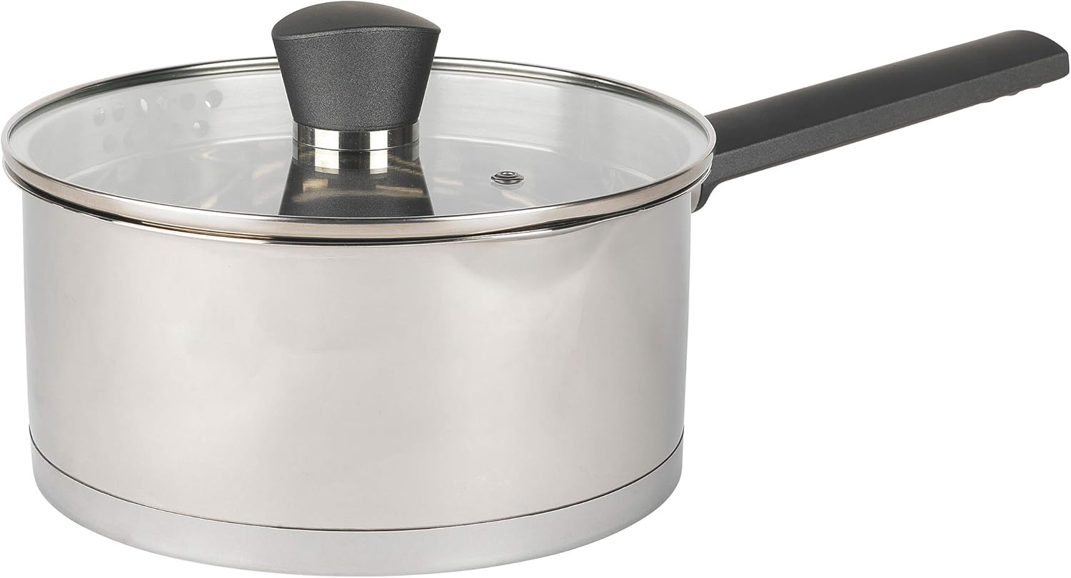 Russell Hobbs RH01164EU7 20 cm Saucepan with Lid, Induction Pan with Pouring Lip, Stainless Steel Milk Pan, Mirror Polished Soup Pan, Gas and Electric Hobs, Safe, Excellence Collection-0