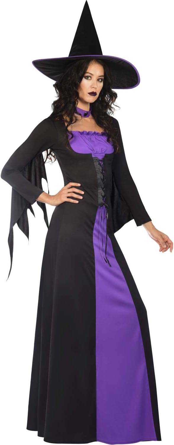 amscan 9908293 Adult Ladies Classic Purple Witch Fancy Dress Halloween Costume & Hat Book Week Outfit (UK Dress Size 12-14)-1