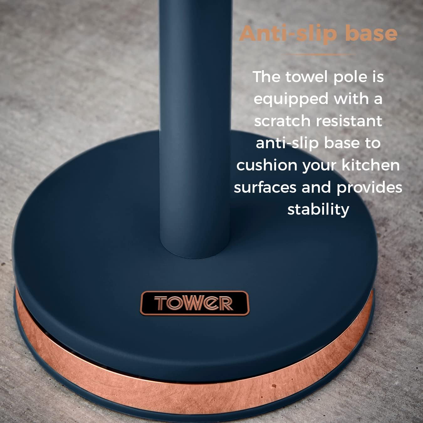 Tower T826133MNB Cavaletto Towel Pole Kitchen Roll Holder with Soft Underliner, Midnight Blue and Rose Gold-3