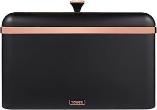 Tower T826130BLK Cavaletto Bread Bin with Removable Lid, Large Capacity, Durable Steel Body, Black and Rose Gold