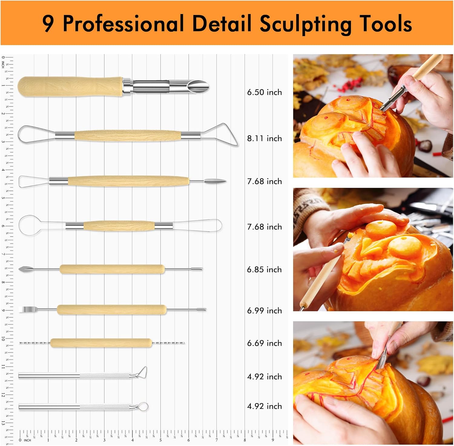 Shuttle Art 25 PCS Halloween Pumpkin Carving Kit, 15 PCS Professional Premium Quality Stainless Steel Pumpkin Carving Tool Set with 10 Pumpkin Stencils Carrying Case for Kids Adults Sculpting Carving-2