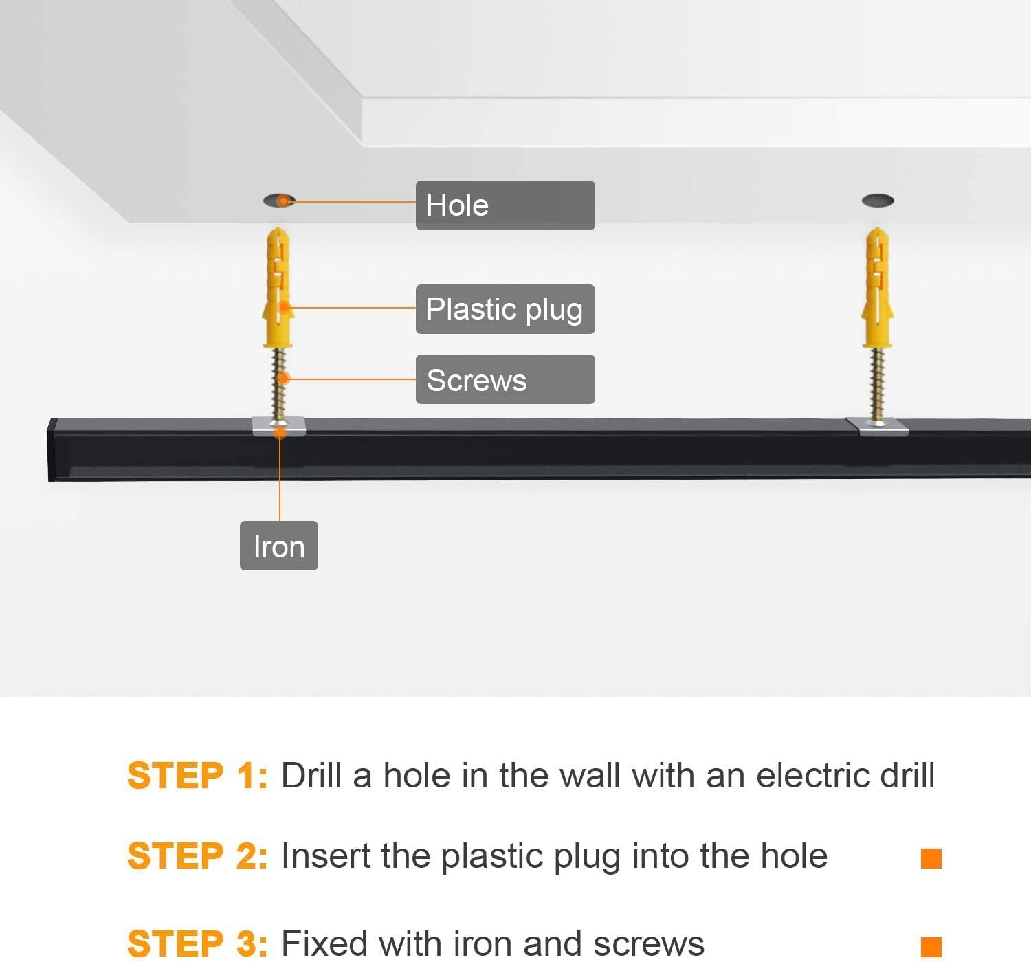 Jirvyuk Aluminium Led Profile, 1m/3.3ft LED Diffuser, Led Profile Channel for LED Strip Lights with Black Cover Indoor, End Caps and Metal Mounting Clips(U Shape)(6m)-5