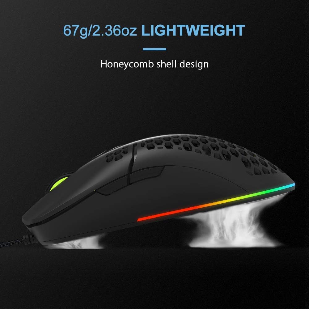 DeLUX Wired Gaming Mouse with 67G Ultralight, 12800DPI, RGB Backlit, 7 Programmable Buttons, 1000Hz Polling Rate, Honeycomb Gaming Optical Mouse for PC Gamer(M700BU A825 Black)-1