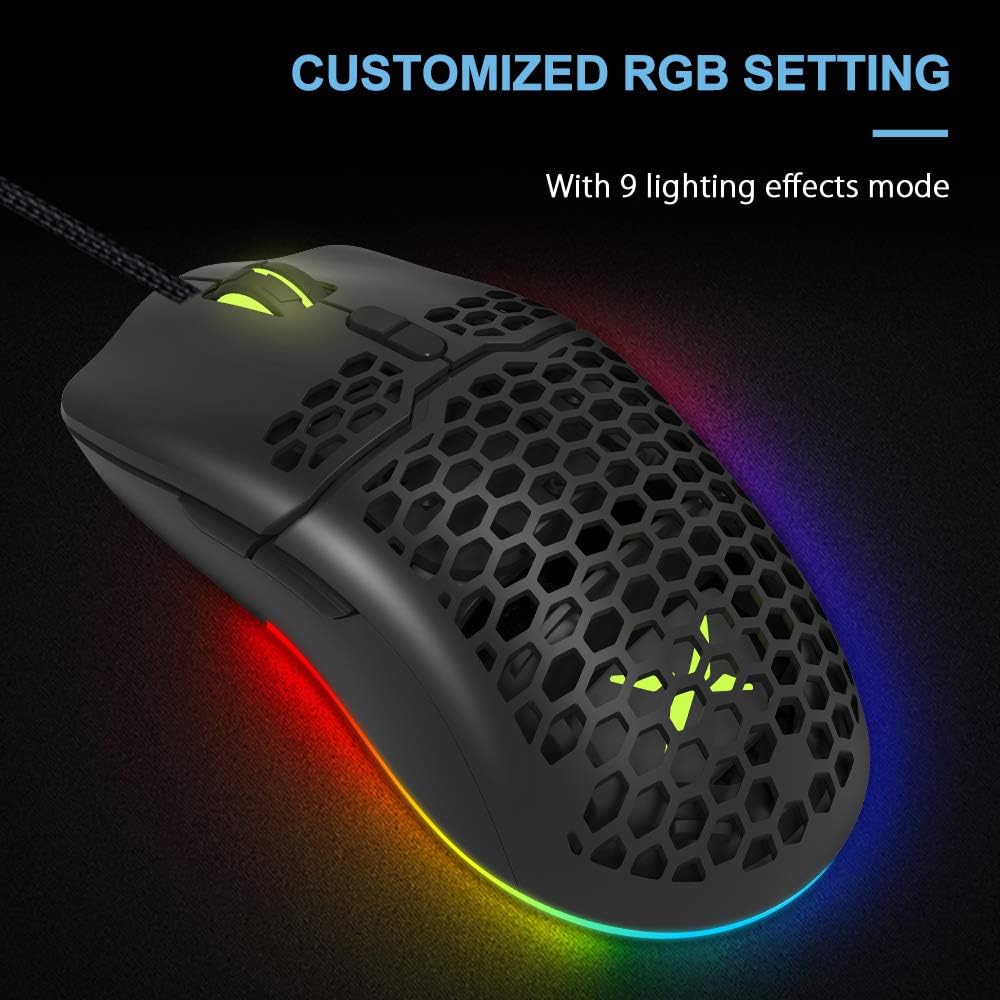 DeLUX Wired Gaming Mouse with 67G Ultralight, 12800DPI, RGB Backlit, 7 Programmable Buttons, 1000Hz Polling Rate, Honeycomb Gaming Optical Mouse for PC Gamer(M700BU A825 Black)-2