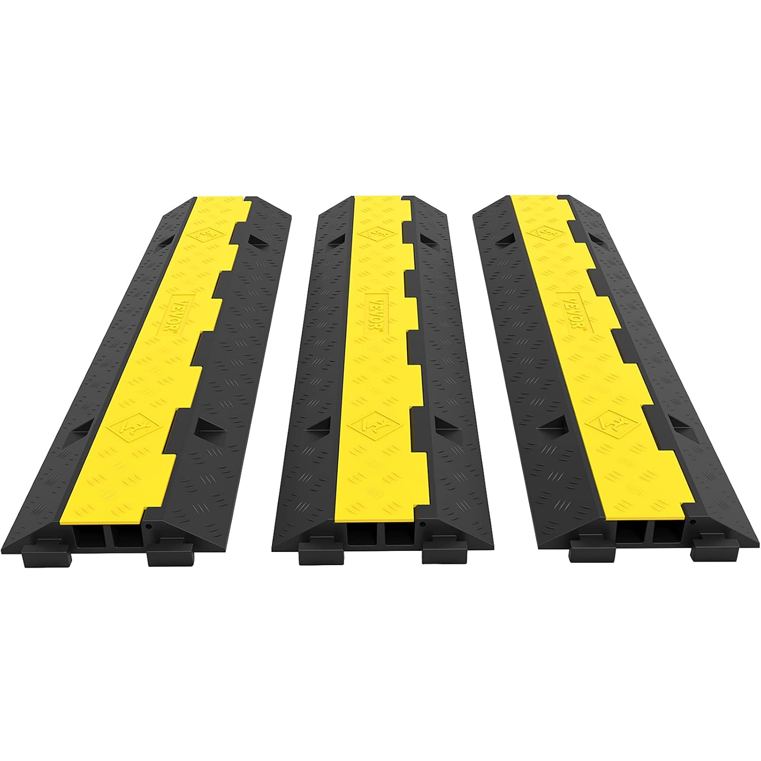 VEVOR 3 Pack of 2 11000lbs per Axle Capacity Protective Wire Cord Ramp Driveway Rubber Traffic Speed Bumps Cable Protector-0