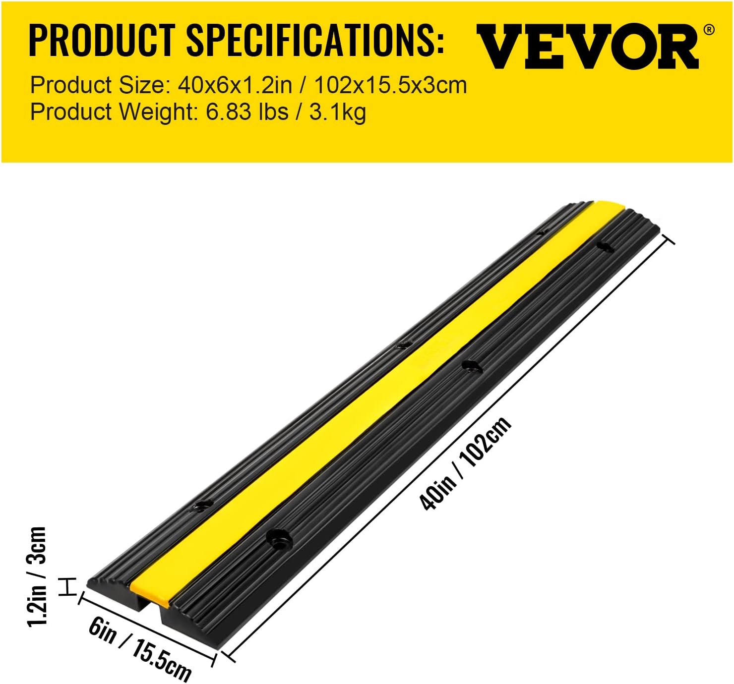 VEVOR 4 Pack of 1-Channel Rubber Cable Protector Ramps Heavy Duty 18000Lbs Load Capacity Cable Wire Cord Cover Ramp Speed Bump Driveway Hose Cable Ramp Protective Cover-6