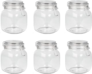 Maison & White 1L Clip Top Glass Jars - Set of 6 | Airtight Glass Storage | Perfect for Dry Food, Coffee Beans & Tea Bags | Kitchen Preserving & Spice Containers | M&W