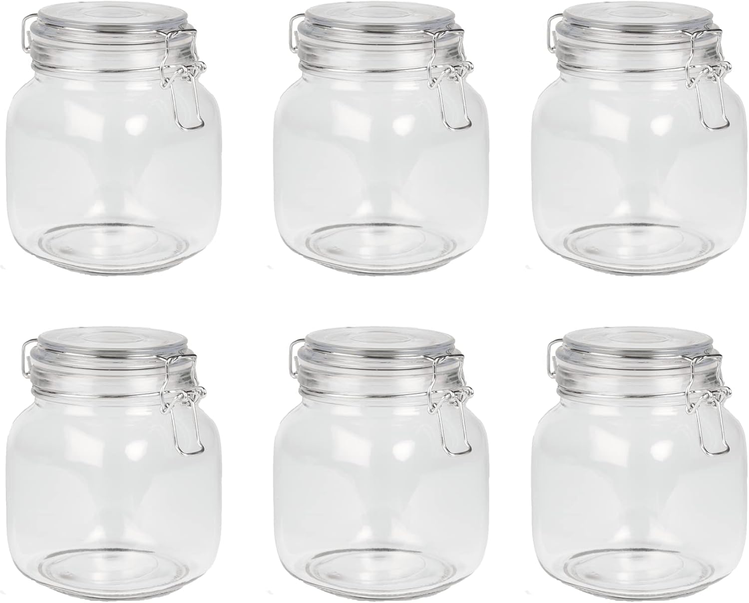 Maison & White 1L Clip Top Glass Jars - Set of 6 | Airtight Glass Storage | Perfect for Dry Food, Coffee Beans & Tea Bags | Kitchen Preserving & Spice Containers | M&W-0