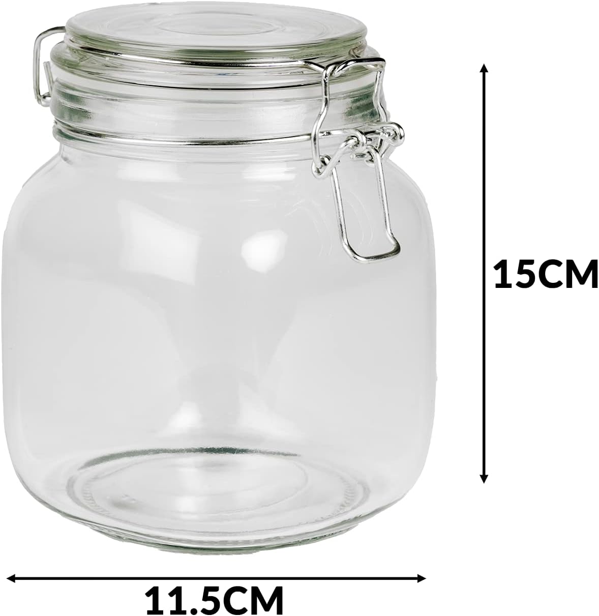 Maison & White 1L Clip Top Glass Jars - Set of 6 | Airtight Glass Storage | Perfect for Dry Food, Coffee Beans & Tea Bags | Kitchen Preserving & Spice Containers | M&W-7