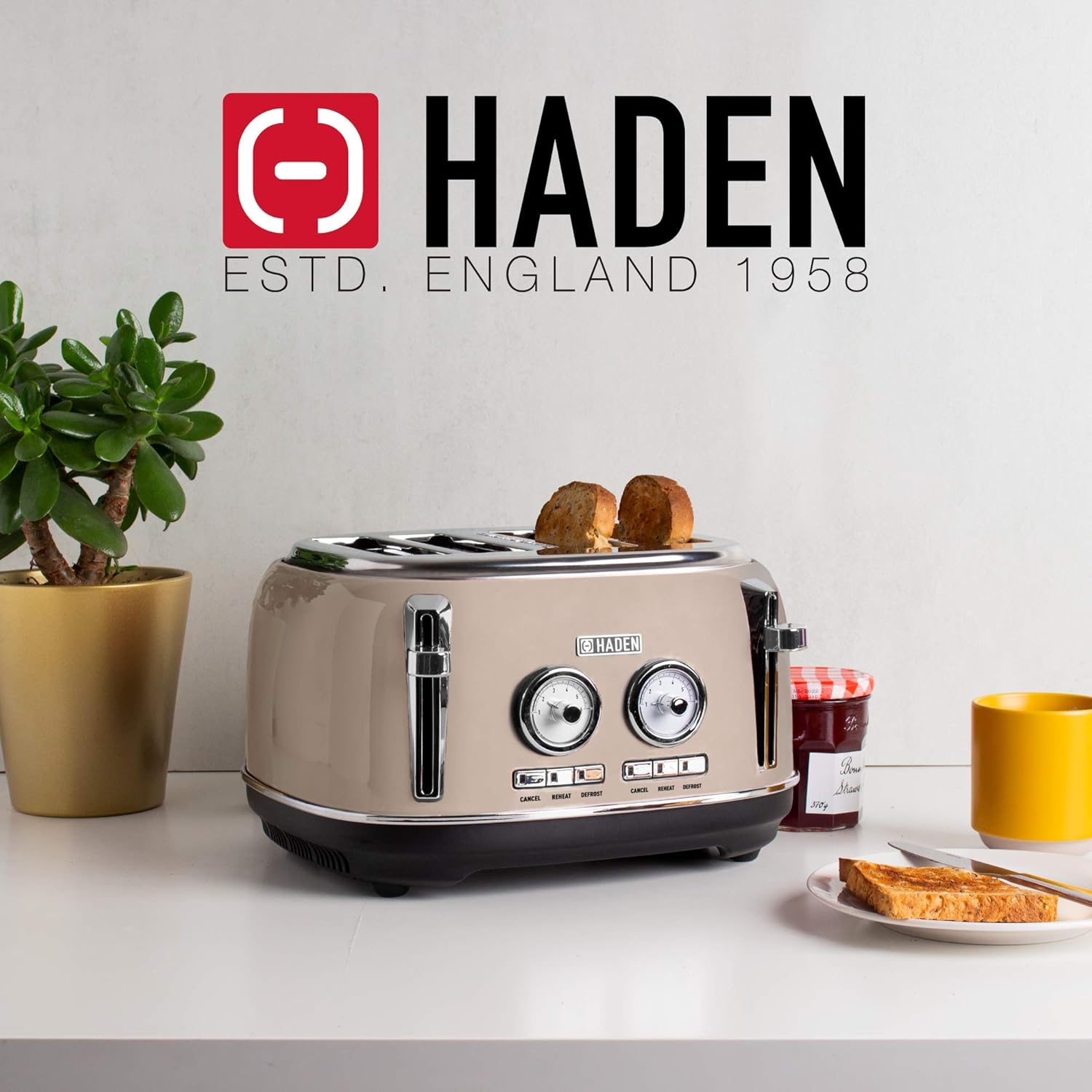 Haden Jersey Putty Retro 4 Slice Toaster - 4 Slot Toaster with Dual Control & Adjustable Browning - Stainless Steel Housing - Essential Kitchen Appliance-6