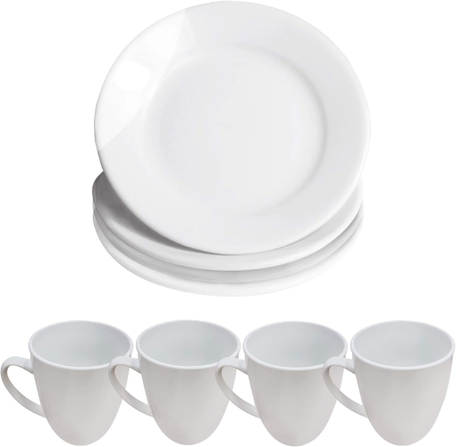 16 Piece White Porcelain Dinner Set | 4 Plates, Bowls and Cups | Party Dinnerware | Service Set for 4 | Dishwasher and Microwave Safe | Kitchen & Dining | M&W-3