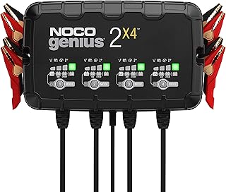 NOCO GENIUS2X4, 4-Bank, 8A (2A/Bank) Car Battery Charger, 6V and 12V Smart Charger, Battery Maintainer, Trickle Charger and Desulfator for AGM, Leisure, Lithium, Motorbike, and Motorcycle Batteries