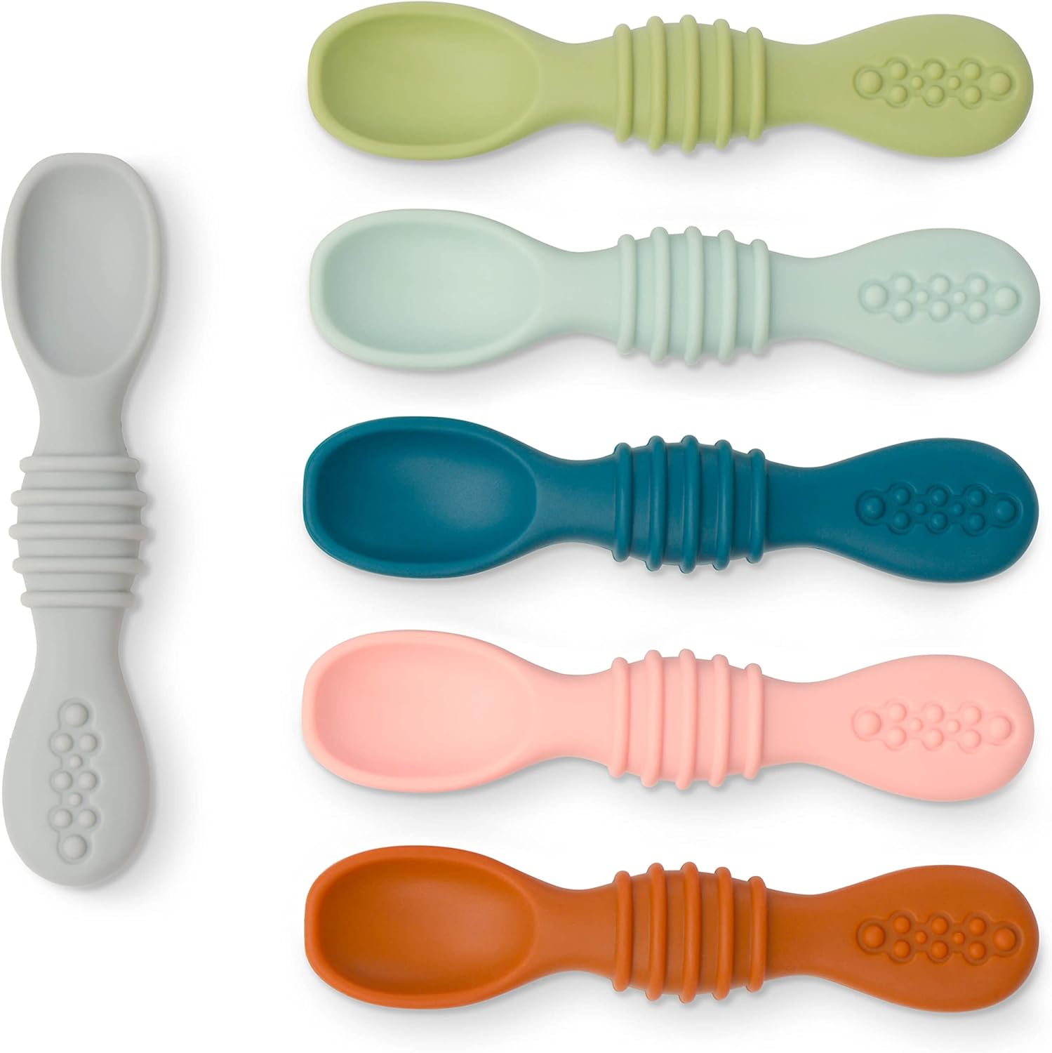 Simka Rose Silicone Baby Spoons Self Feeding 6 Months - First Stage Infant Spoons for Babies & Toddlers- Baby Led Weaning Spoons Set of 6- Easy on Gums Food Training Utensils Dishwasher Microwave Safe-0